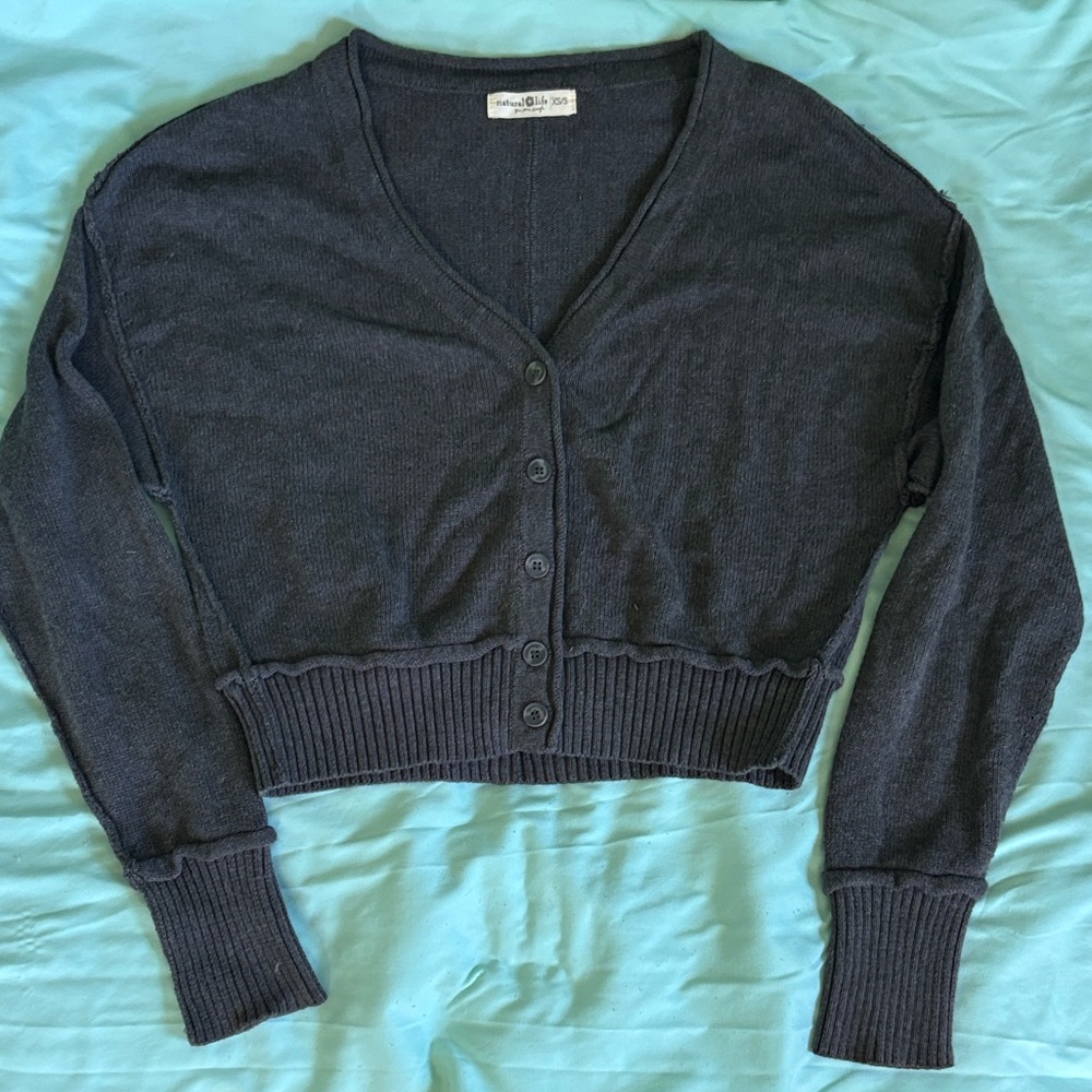 NATURAL LIFE Charcoal Cropped Cardigan Sweater